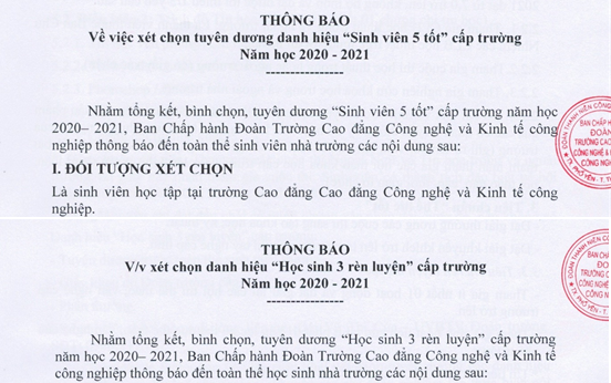 IETC thông báo xét chọn tuyên dương danh hiệu "sinh viên 5 tốt" và "học sinh 3 rèn luyện" cấp trường năm học 2020-2021
