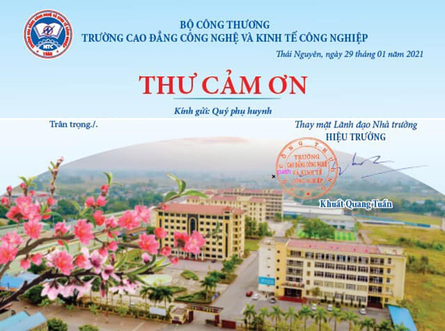 THƯ CẢM ƠN CỦA TRƯỜNG IETC